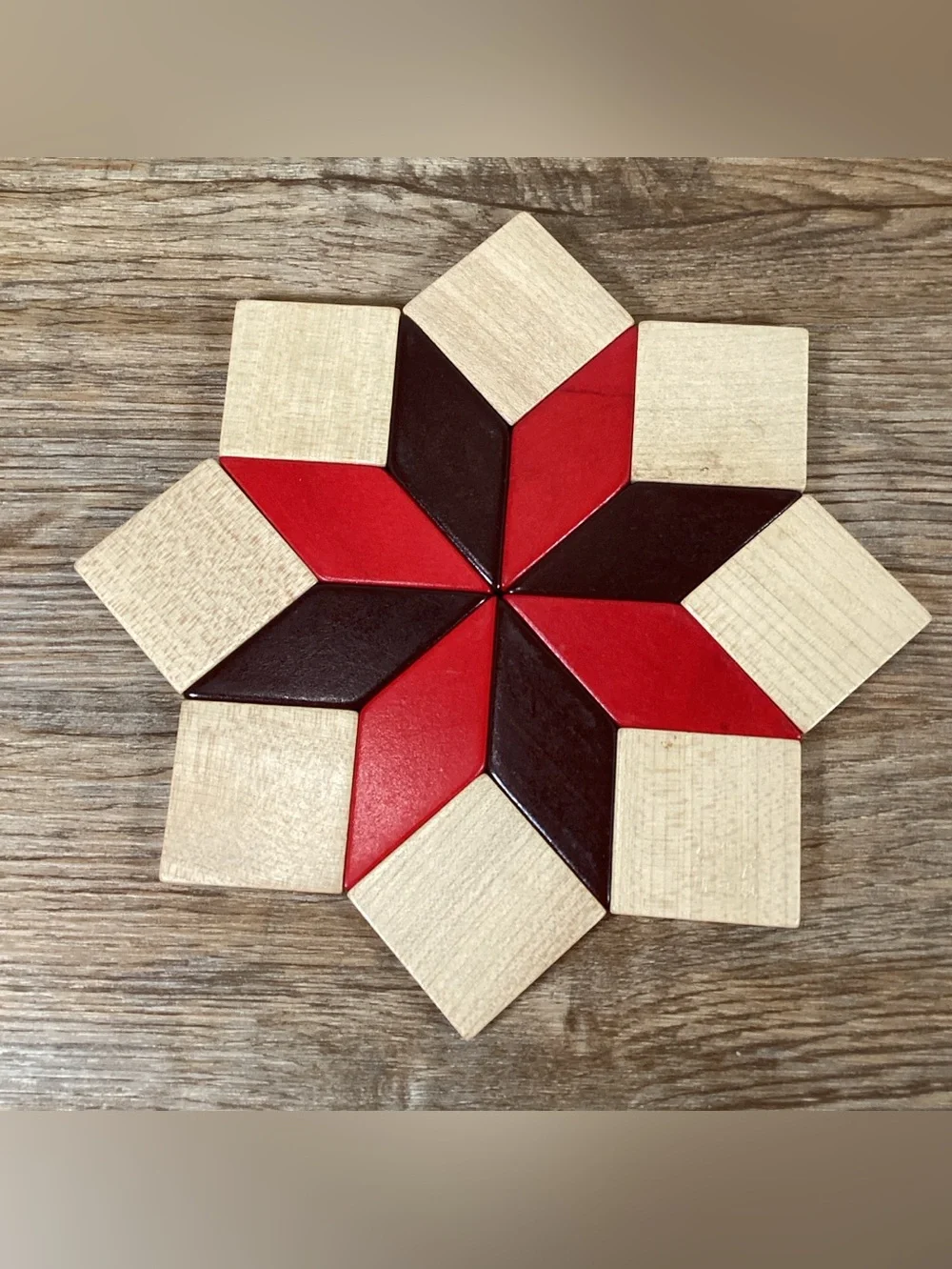 Vintage Wood Trivets - Bamboo Bead And West Germany Quilt Star